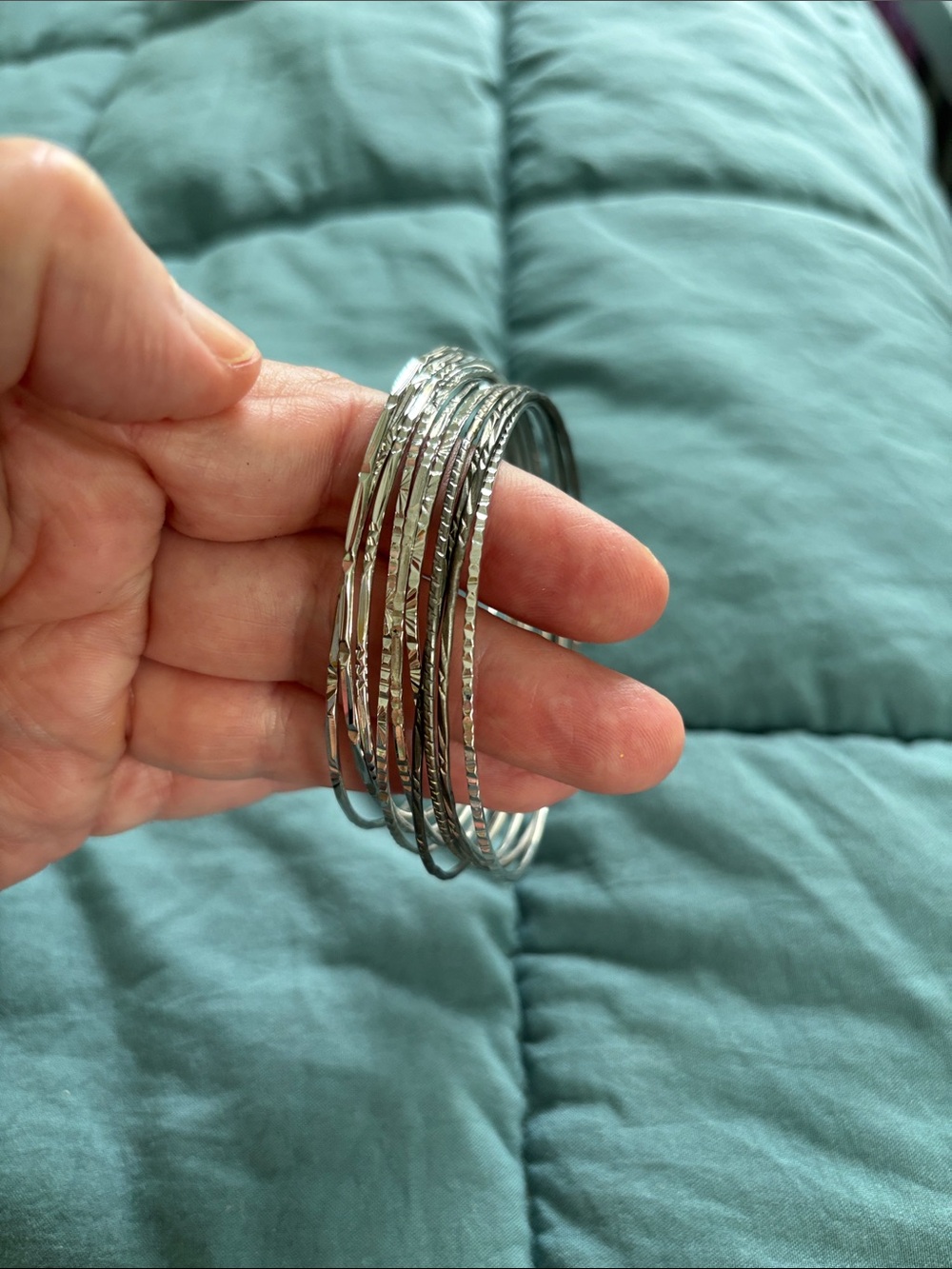 Silver Tone Textured Bangle Bracelet Set - Women